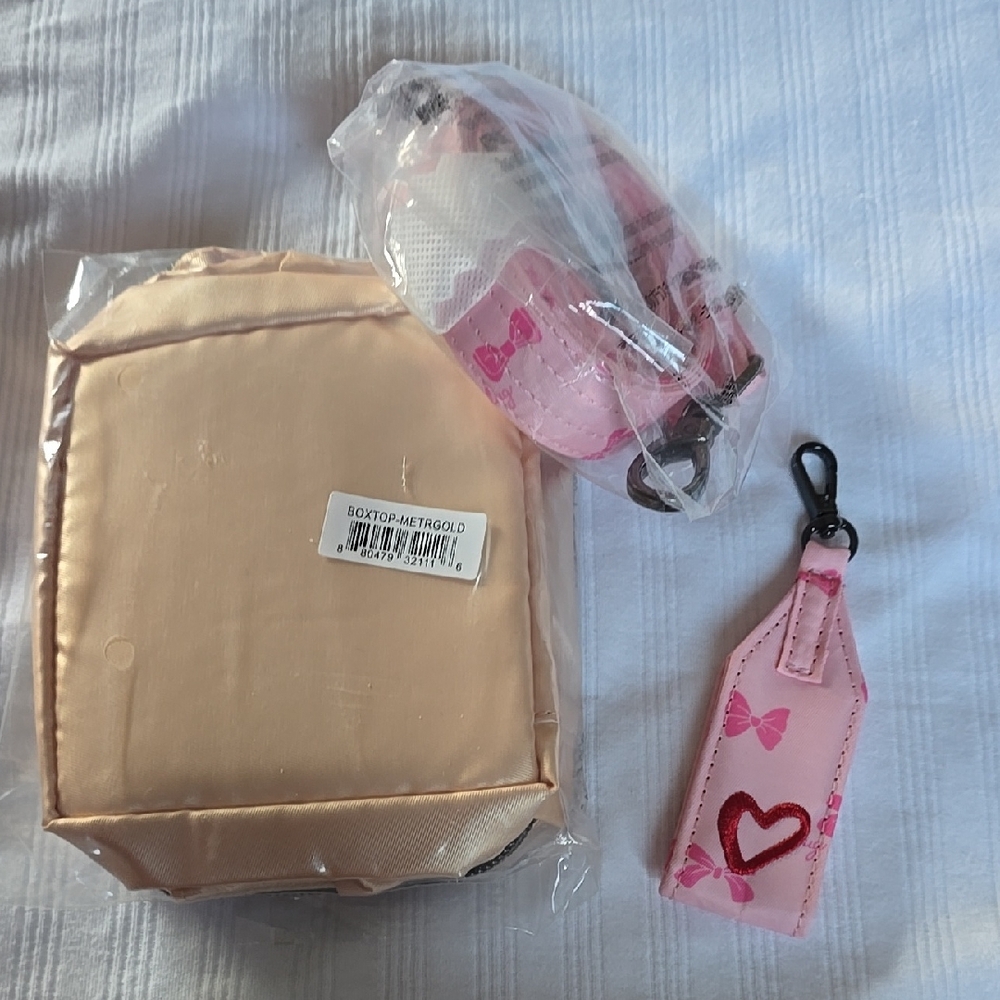 Chic Pink and Gold Backpack with Heart Charm